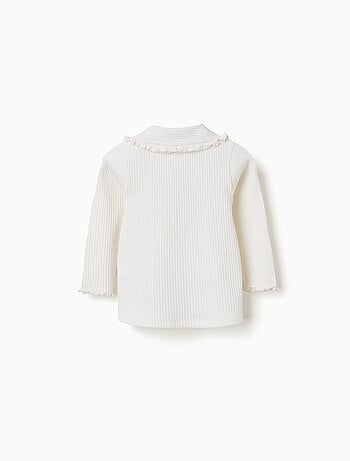 Camiseta acanalada de manga larga con cuello con volantes
