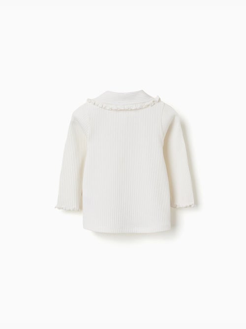 Camiseta acanalada de manga larga con cuello con volantes - Kiabi