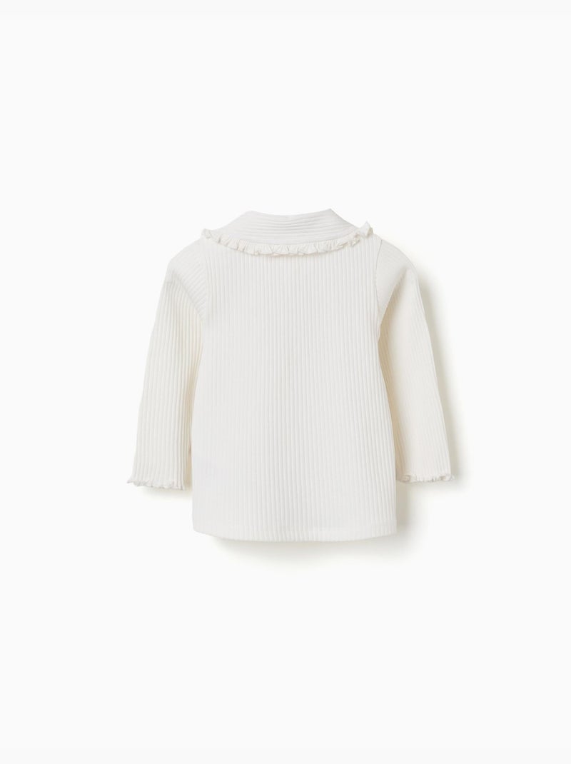 Camiseta acanalada de manga larga con cuello con volantes Blanco - Kiabi