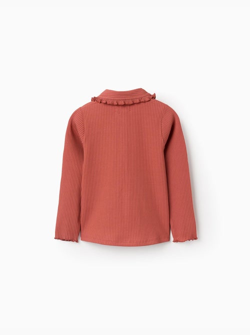 Camiseta acanalada de manga larga con cuello con volantes - Kiabi