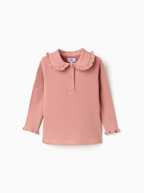 Camiseta acanalada de manga larga con cuello con volantes - Kiabi Camiseta acanalada de manga larga con cuello con volantes - Kiabi