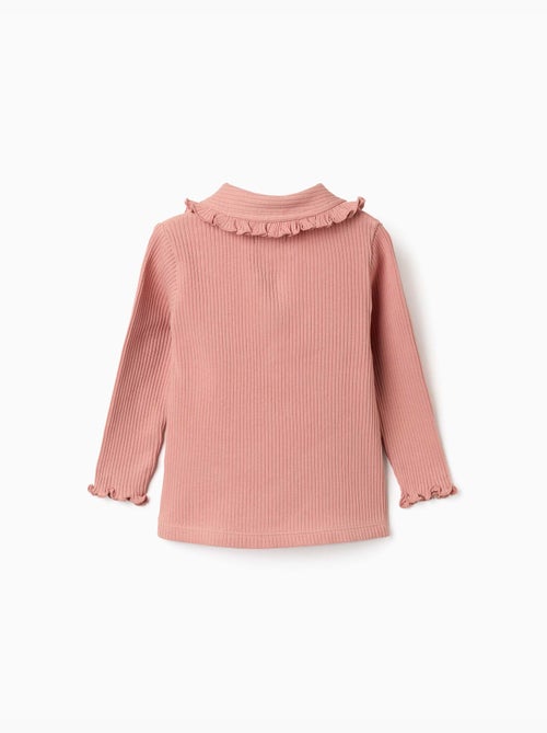 Camiseta acanalada de manga larga con cuello con volantes - Kiabi Camiseta acanalada de manga larga con cuello con volantes - Kiabi