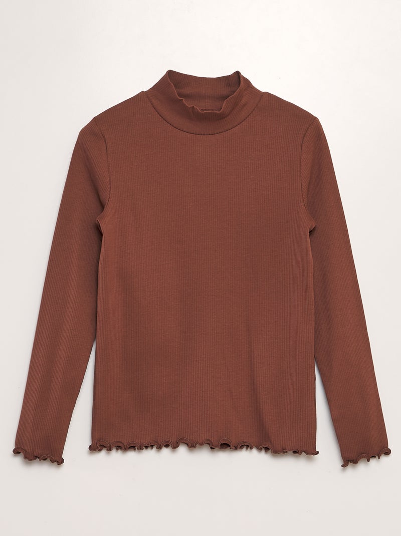 Camiseta acanalada de manga larga MARRON - Kiabi
