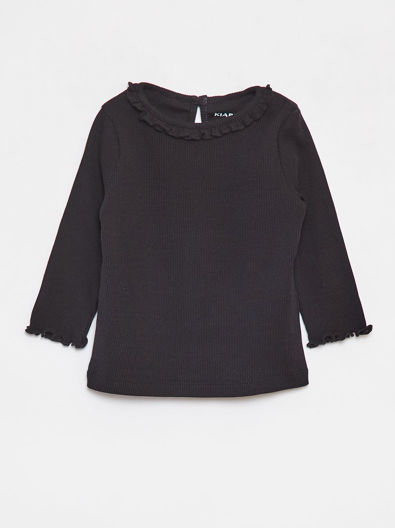 Camiseta acanalada de manga larga negro - Kiabi