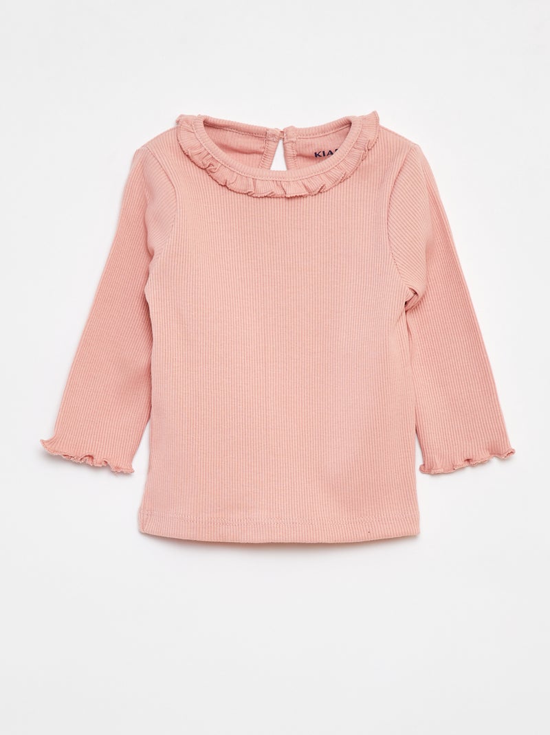 Camiseta acanalada de manga larga Rosa - Kiabi
