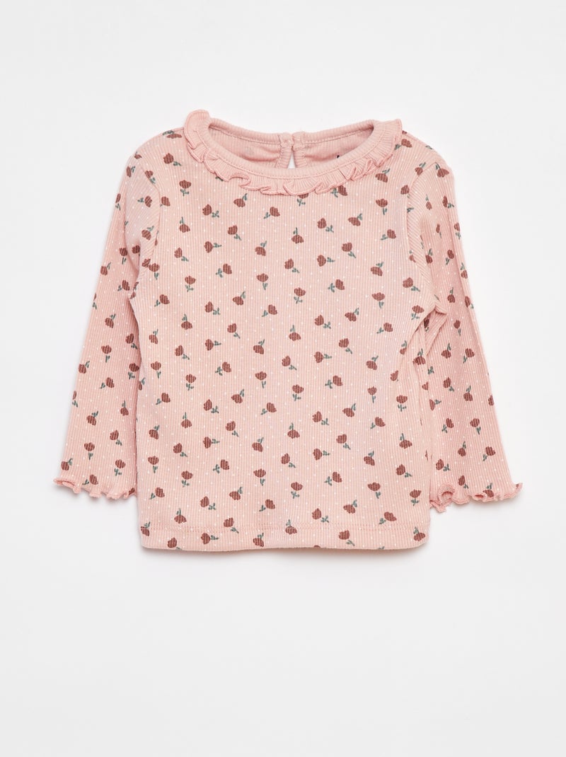Camiseta acanalada de manga larga Rosa - Kiabi