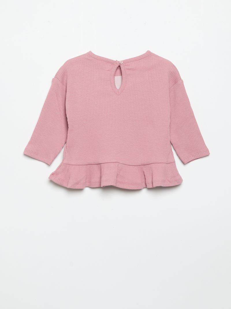 Camiseta acanalada de manga larga Rosa - Kiabi