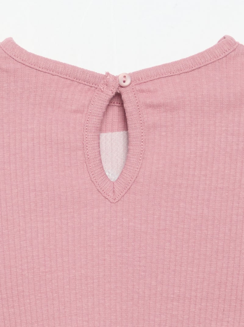 Camiseta acanalada de manga larga Rosa - Kiabi