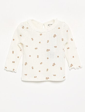 Camiseta acanalada de manga y cuello con volantes