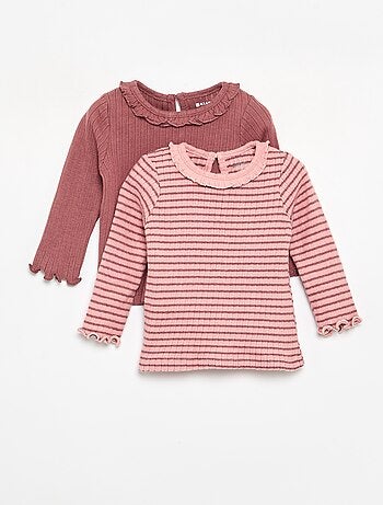 Camiseta acanalada de manga y cuello con volantes