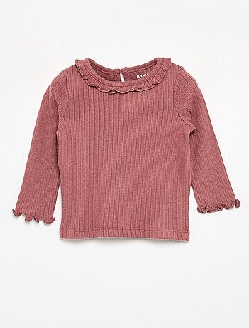 Camiseta acanalada de manga y cuello con volantes