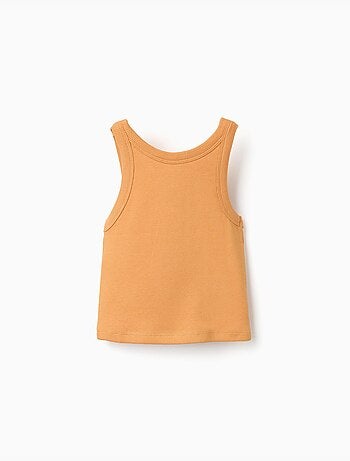 Camiseta acanalada sin mangas con flor bordada