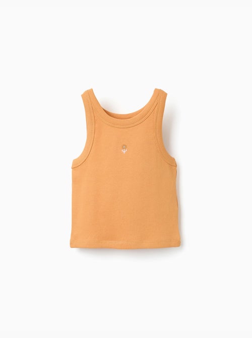 Camiseta acanalada sin mangas con flor bordada - Kiabi