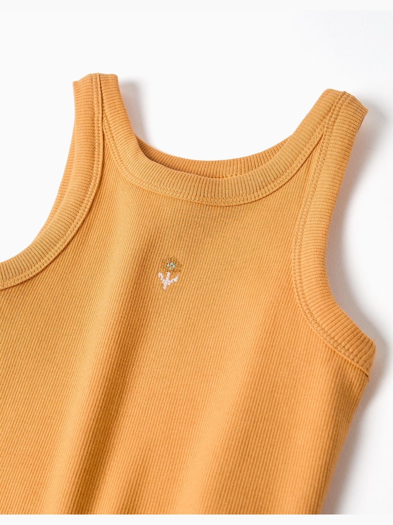 Camiseta acanalada sin mangas con flor bordada Amarillo oscuro - Kiabi