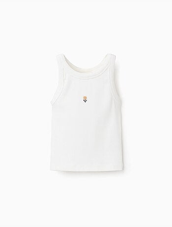 Camiseta acanalada sin mangas con flor bordada