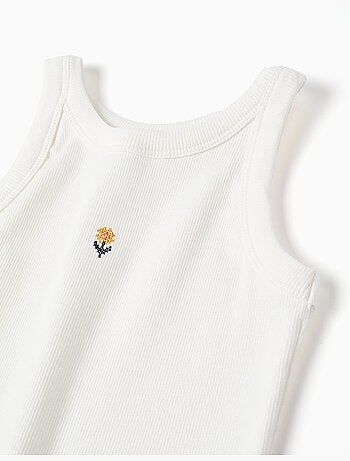 Camiseta acanalada sin mangas con flor bordada