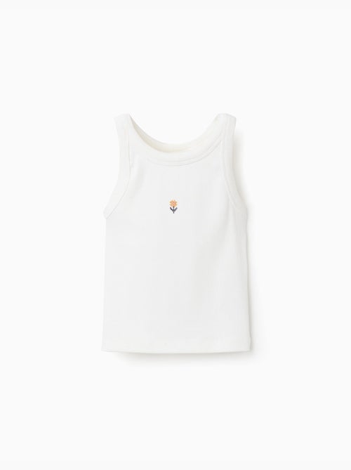 Camiseta acanalada sin mangas con flor bordada - Kiabi