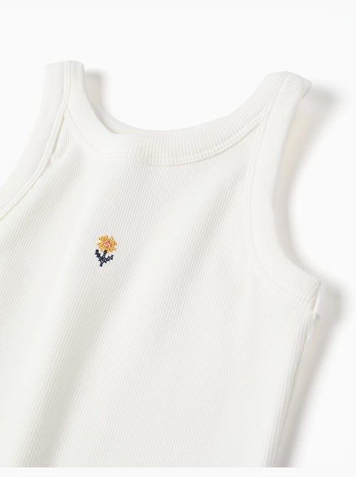 Camiseta acanalada sin mangas con flor bordada - Kiabi