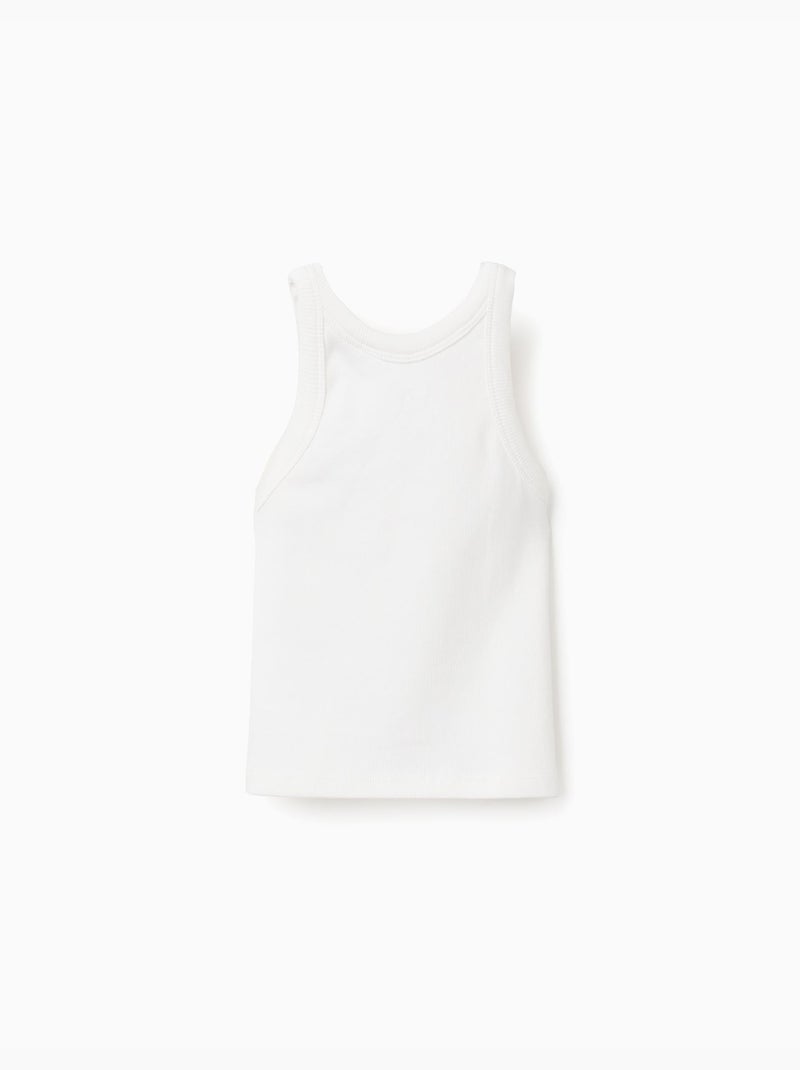 Camiseta acanalada sin mangas con flor bordada Beige claro - Kiabi