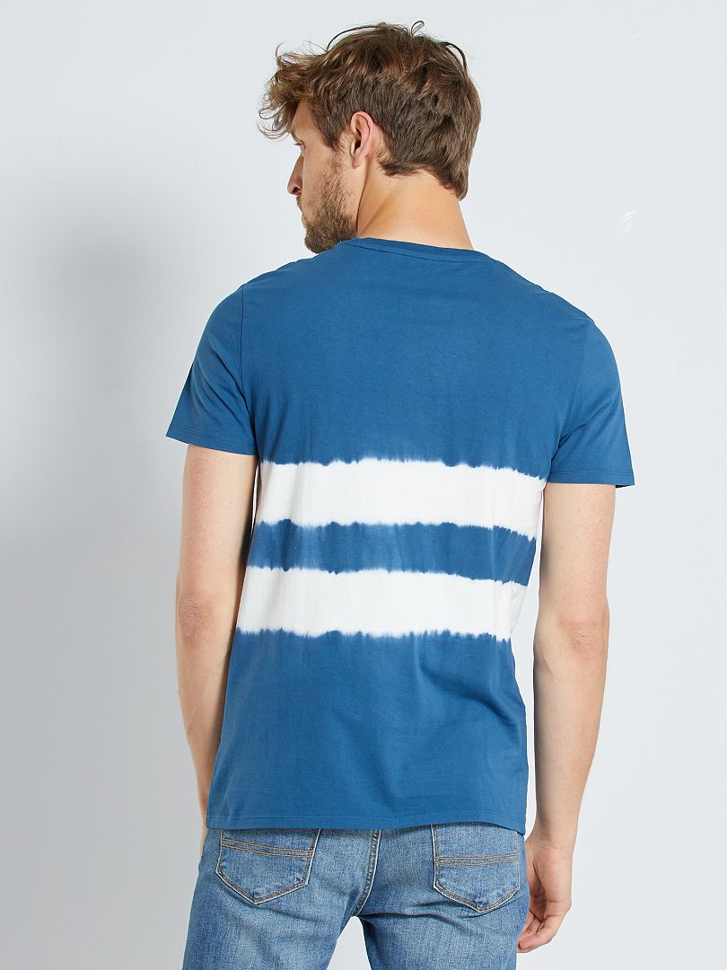 Camiseta Guess Eli Para Hombre Azul Marino, Rayas Con Acid Wash