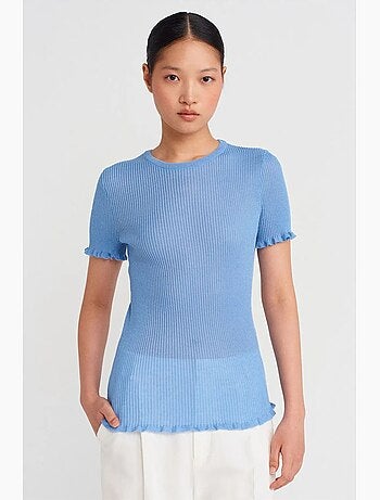 Camiseta ajustada canalé con volante manga corta dilvin