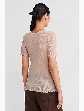 Camiseta ajustada canalé con volante manga corta dilvin