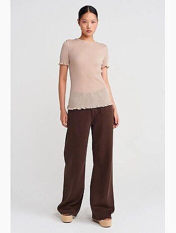 Camiseta ajustada canalé con volante manga corta dilvin