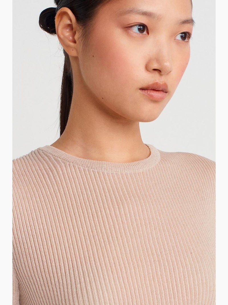 Camiseta ajustada canalé con volante manga corta dilvin Beige arcilla - Kiabi