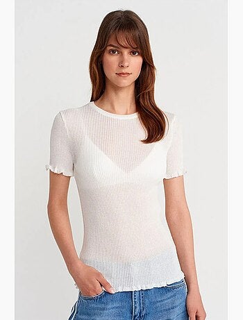 Camiseta ajustada canalé con volante manga corta dilvin