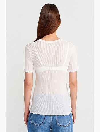 Camiseta ajustada canalé con volante manga corta dilvin