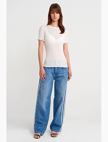 Camiseta ajustada canalé con volante manga corta dilvin