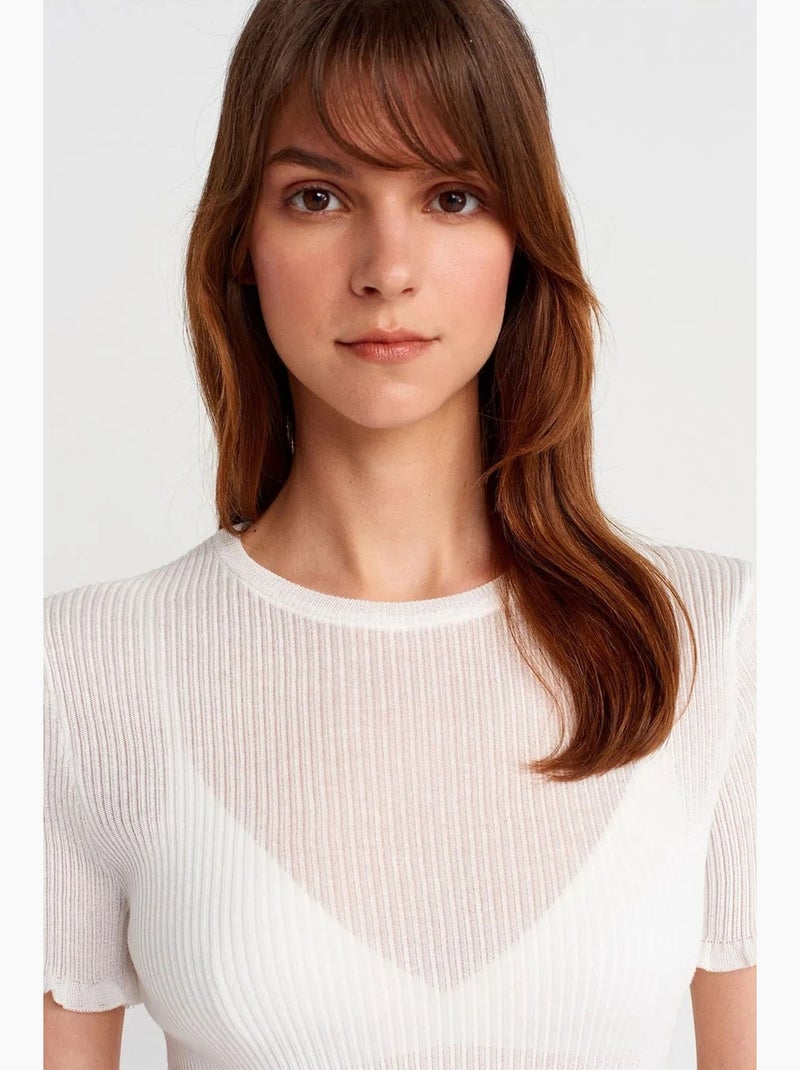 Camiseta ajustada canalé con volante manga corta dilvin Blanco - Kiabi