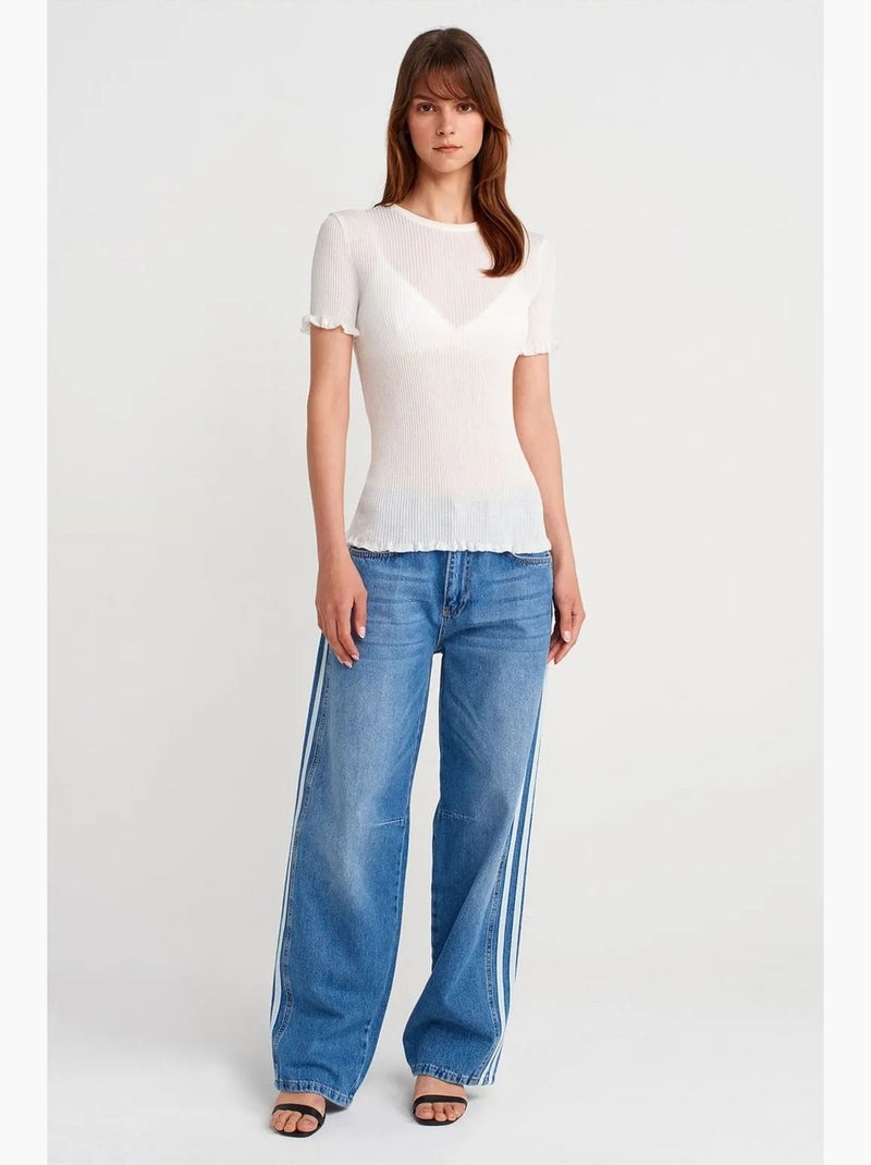 Camiseta ajustada canalé con volante manga corta dilvin Blanco - Kiabi