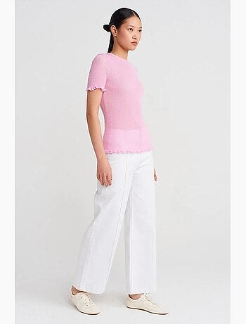 Camiseta ajustada canalé con volante manga corta dilvin