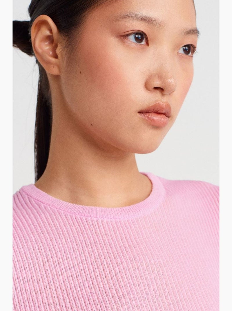 Camiseta ajustada canalé con volante manga corta dilvin Rosa - Kiabi