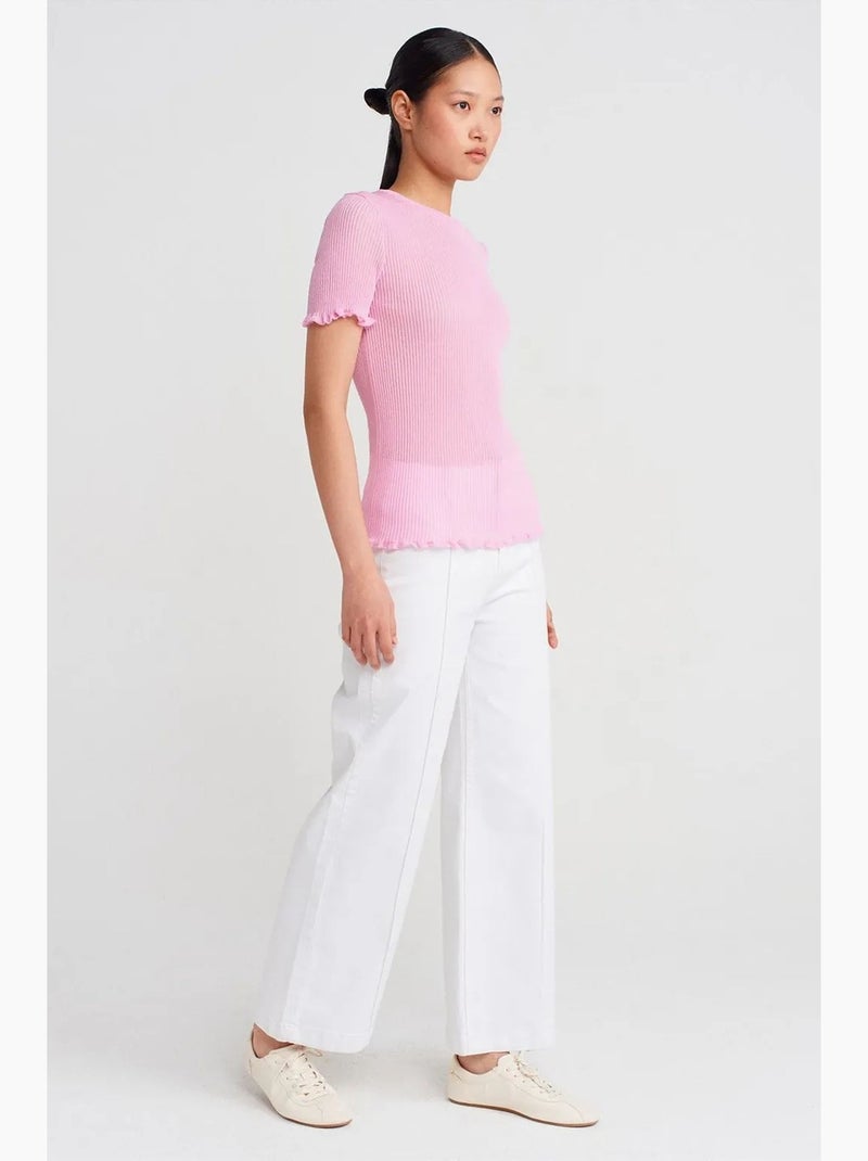 Camiseta ajustada canalé con volante manga corta dilvin Rosa - Kiabi