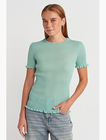 Camiseta ajustada canalé con volante manga corta dilvin