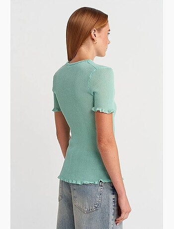 Camiseta ajustada canalé con volante manga corta dilvin