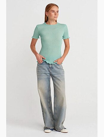 Camiseta ajustada canalé con volante manga corta dilvin
