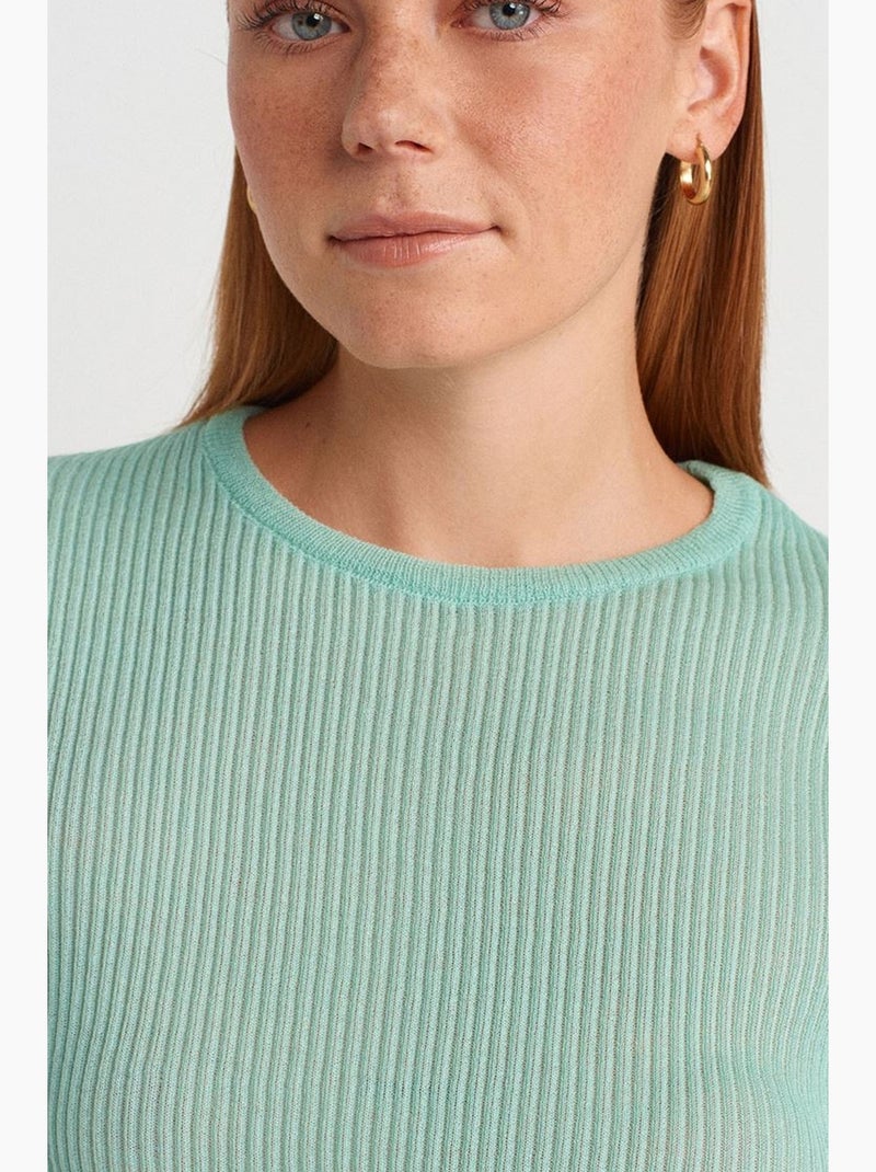 Camiseta ajustada canalé con volante manga corta dilvin Verde menta - Kiabi