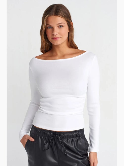 Camiseta ajustada canalé cuello barco manga larga dilvin - Kiabi
