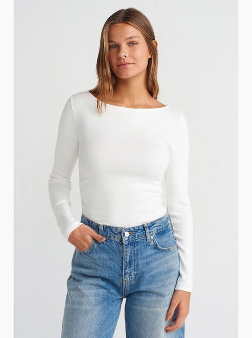 Camiseta ajustada canalé cuello barco manga larga dilvin - Kiabi