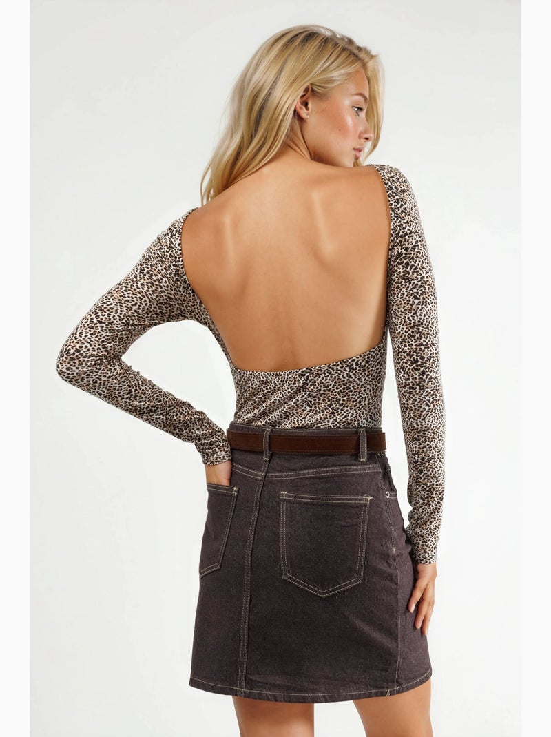 Camiseta ajustada cuello barco estampado leopardo manga larga busem Beige natural - Kiabi