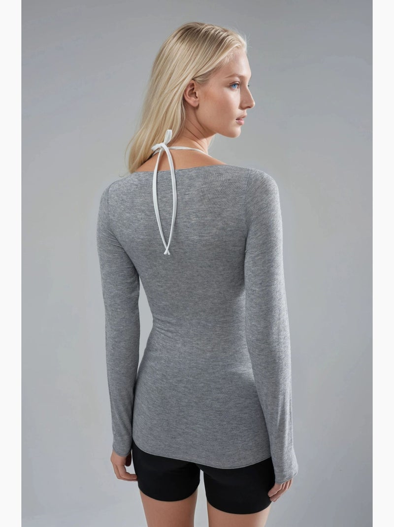 Camiseta ajustada cuello barco manga larga busem Gris claro - Kiabi
