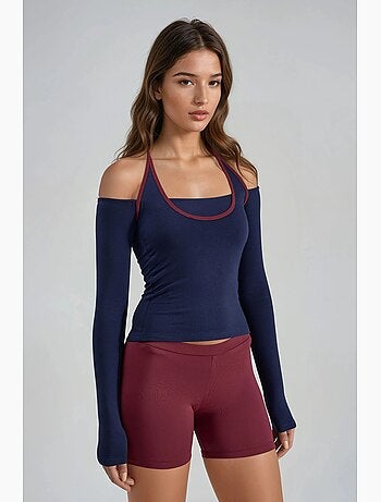 Camiseta ajustada cuello u ribetes en contraste manga larga busem