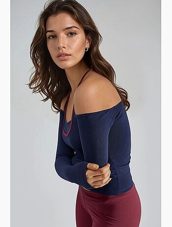 Camiseta ajustada cuello u ribetes en contraste manga larga busem