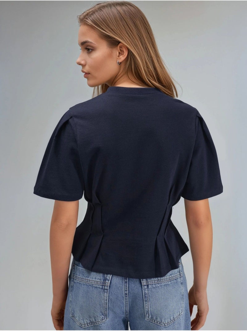 Camiseta ajustada de cuello redondo hiccup Azul oscuro - Kiabi
