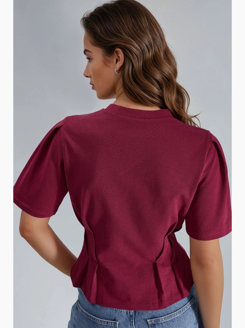 Camiseta ajustada de cuello redondo hiccup Rojo cachemira - Kiabi