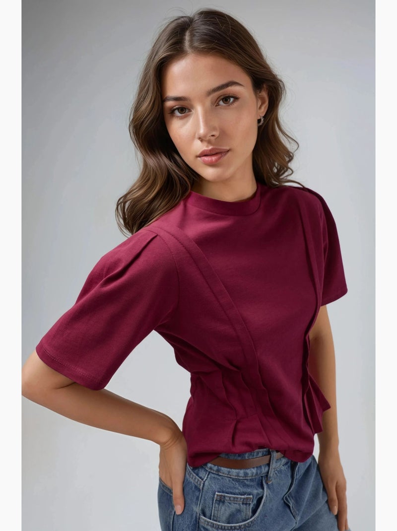 Camiseta ajustada de cuello redondo hiccup Rojo cachemira - Kiabi
