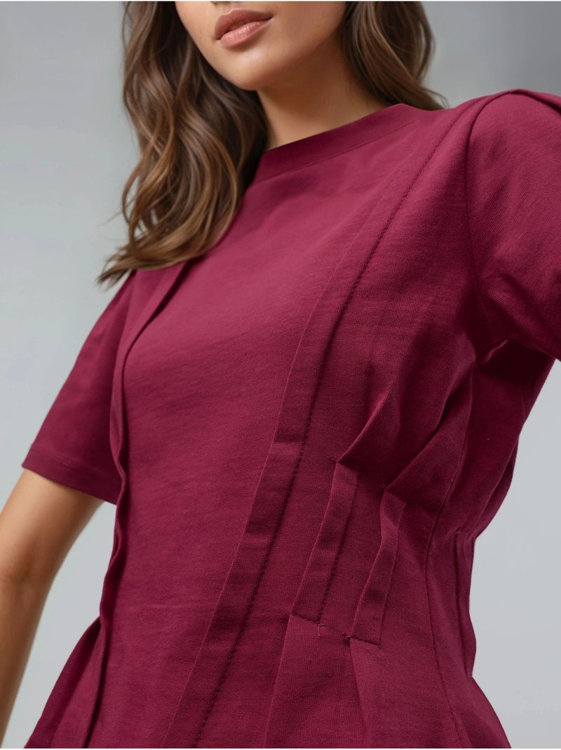 Camiseta ajustada de cuello redondo hiccup Rojo cachemira - Kiabi